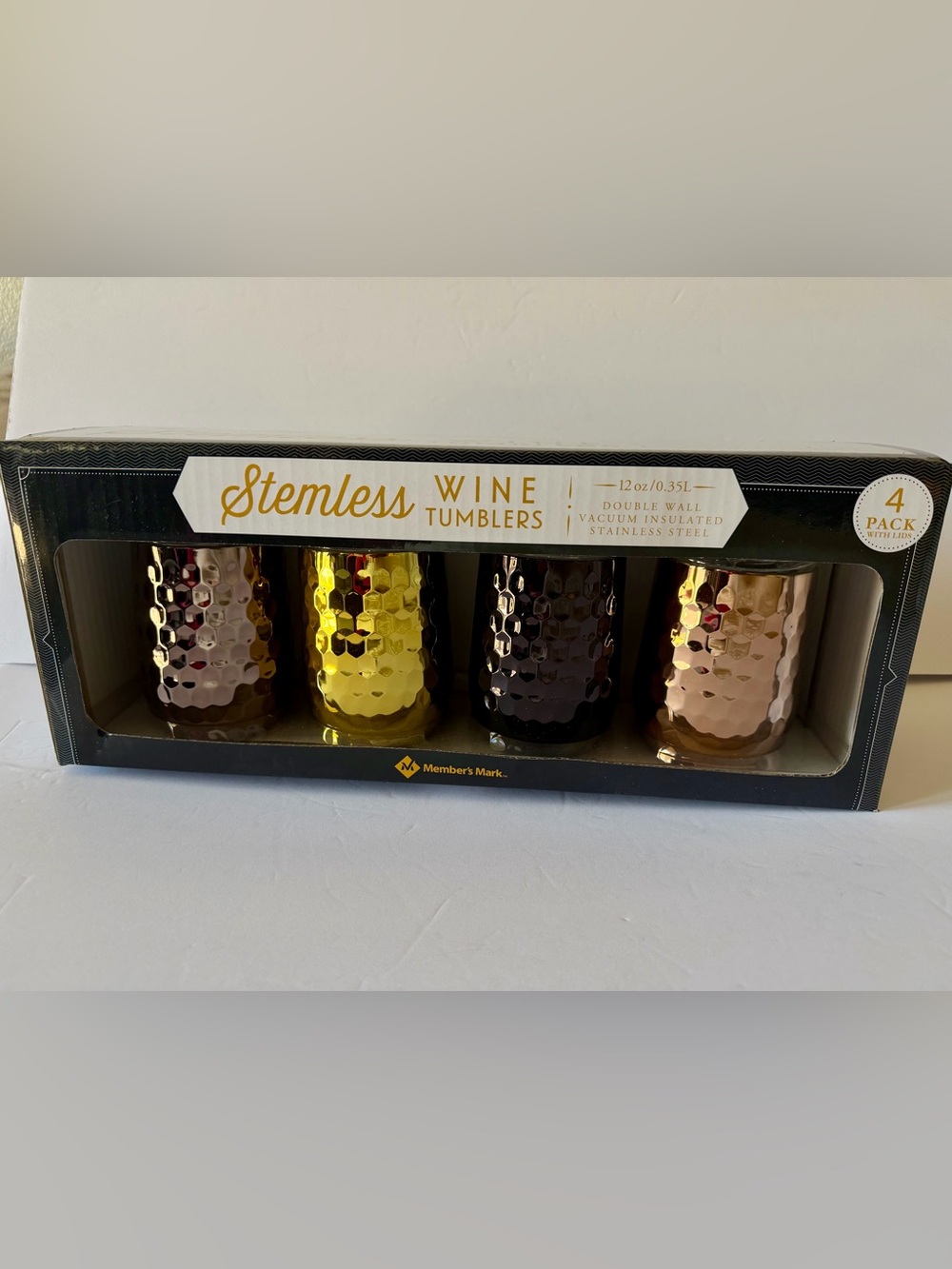 Member's Mark Metallic Stemless Wine Tumblers - Gold, Rose Gold, Bronze Set